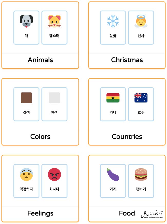 یادگیری زبان کره ای با فلش کارت